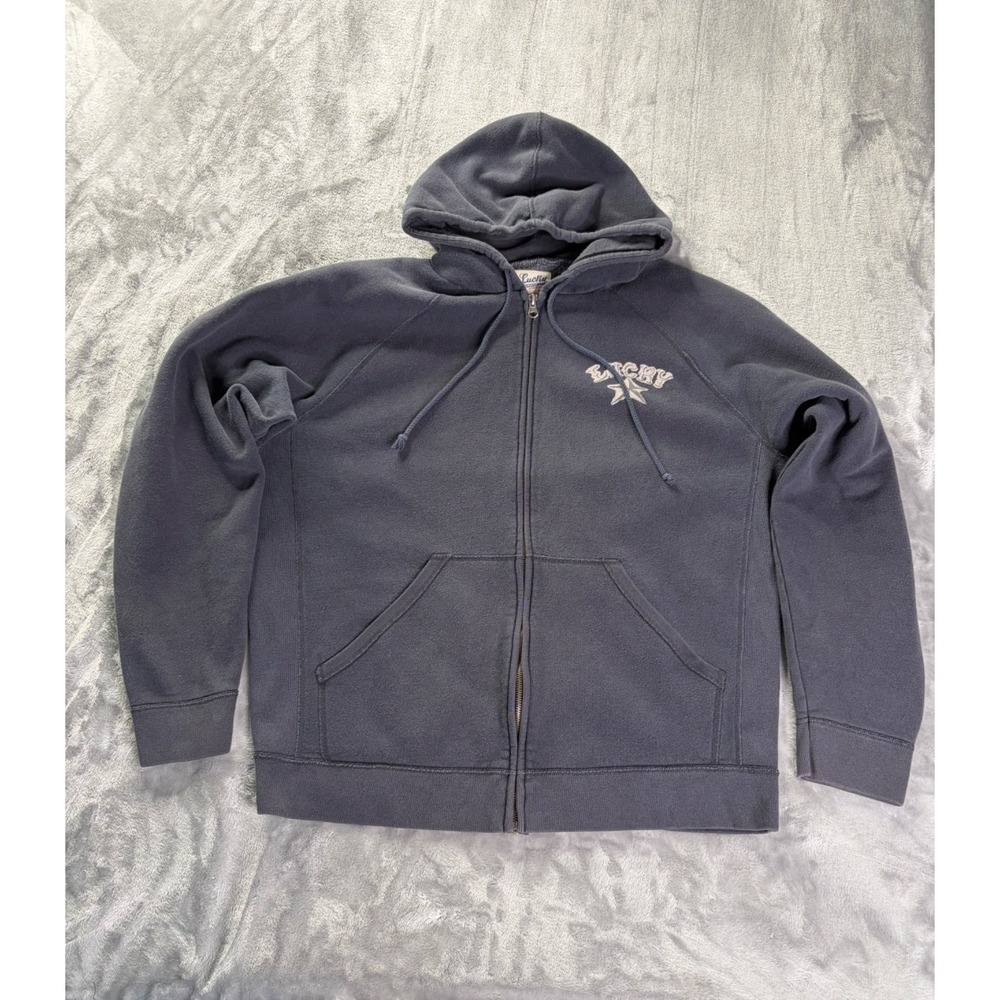 Lucky Brand Co. Hoodie Mens L Navy Blue Full Zip Y2K Star Graphic Vintage